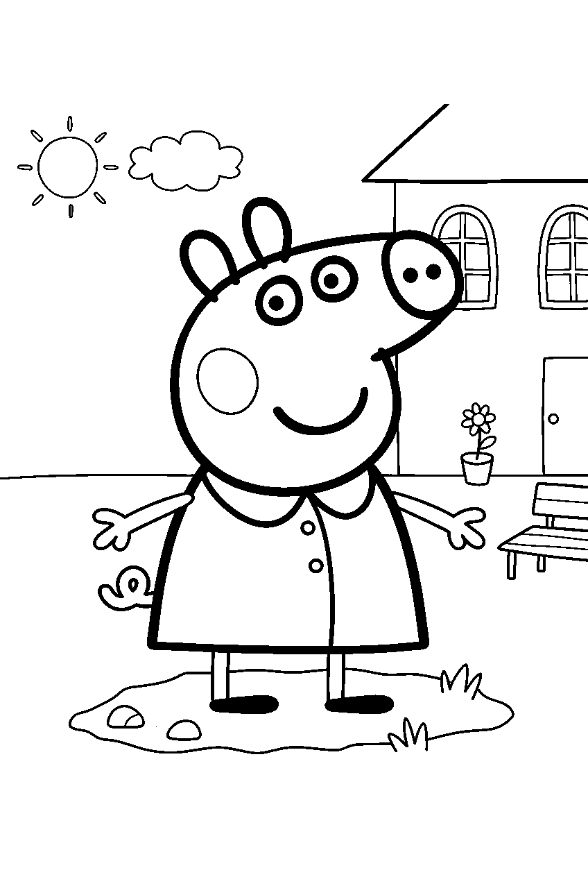 peppa pig in school yard line art