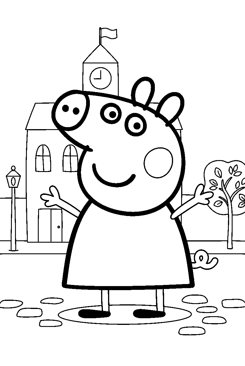 peppa pig in town square line art
