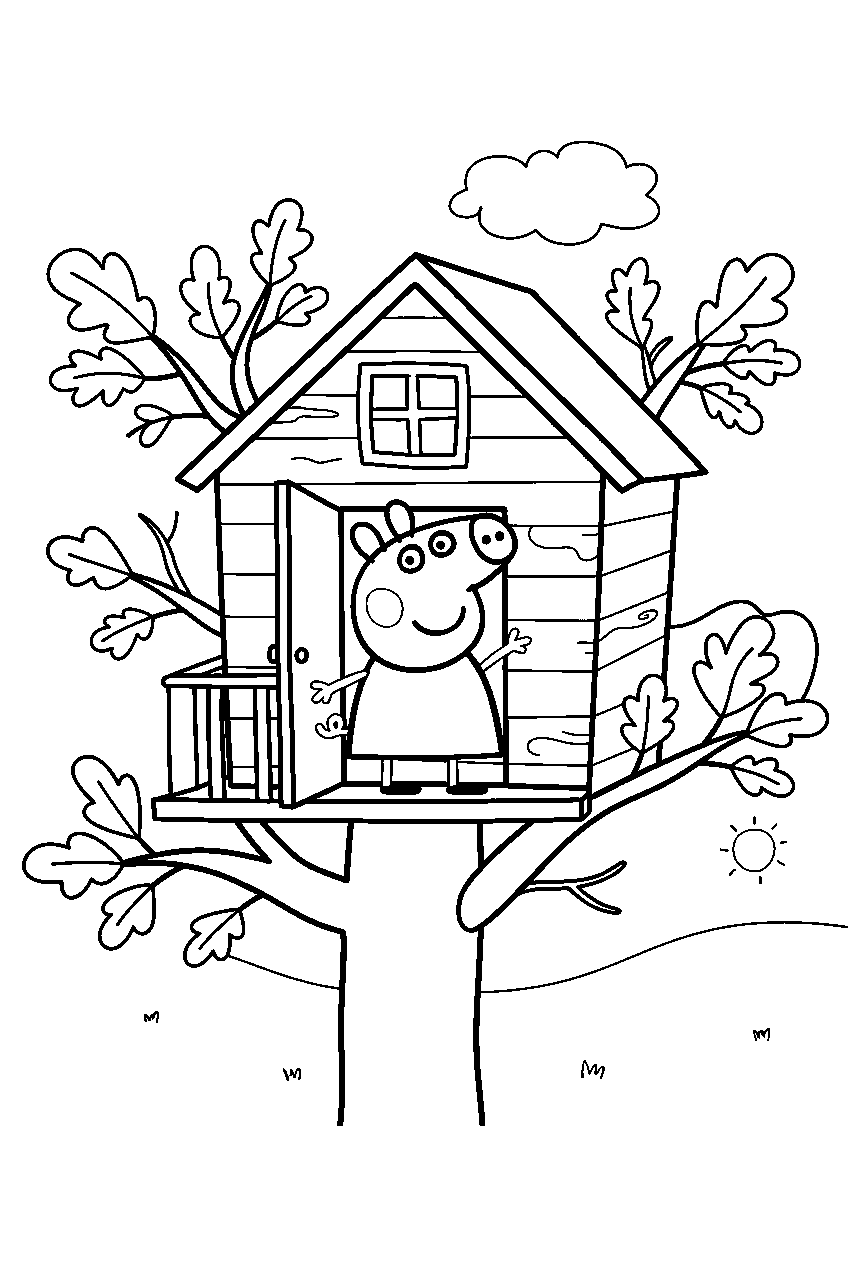 peppa pig in treehouse line art