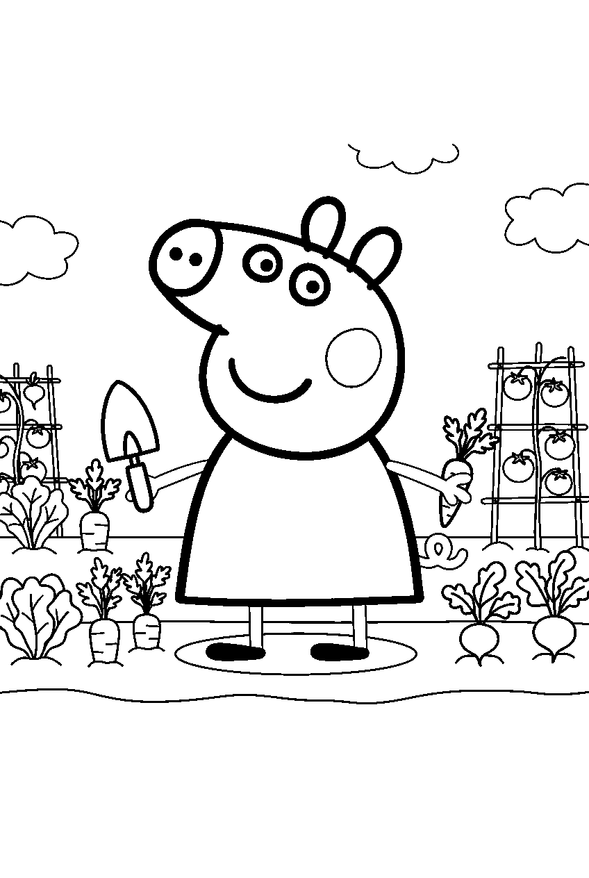 peppa pig in vegetable garden line art