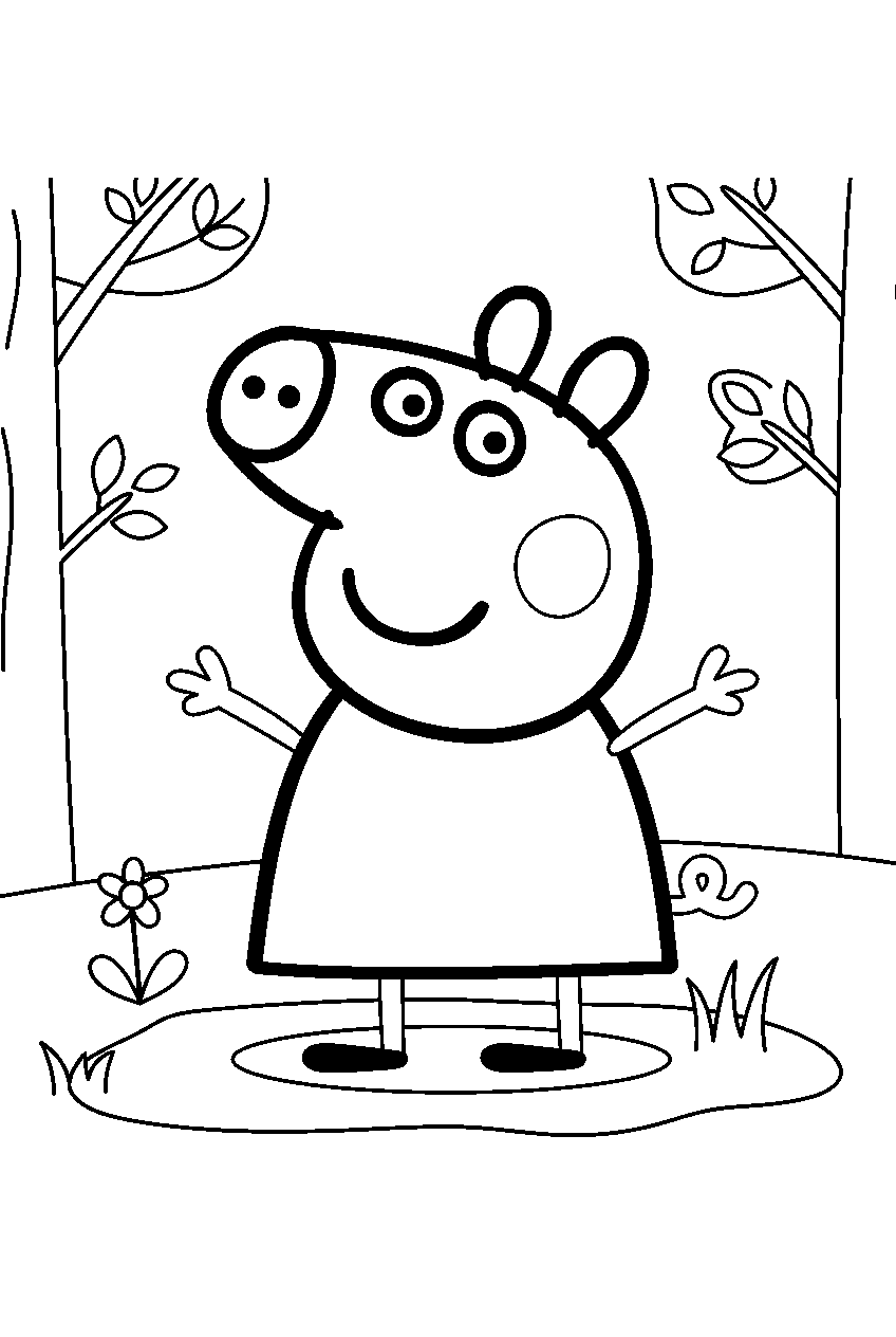 peppa pig in woodland clearing line art