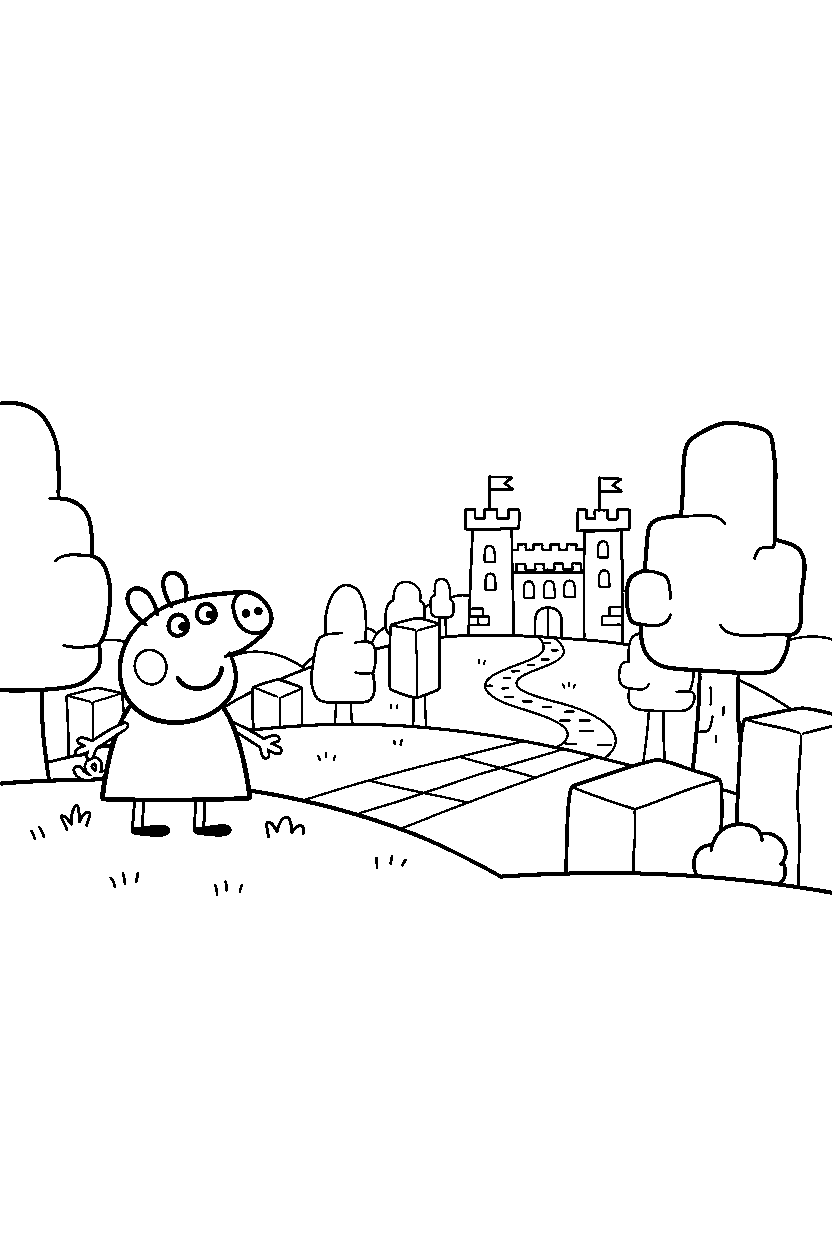 peppa pig observing in game world line art