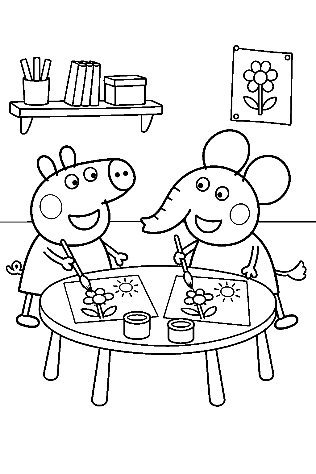 peppa pig painting a picture with emily elephant at madame gazelle s playgroup line art