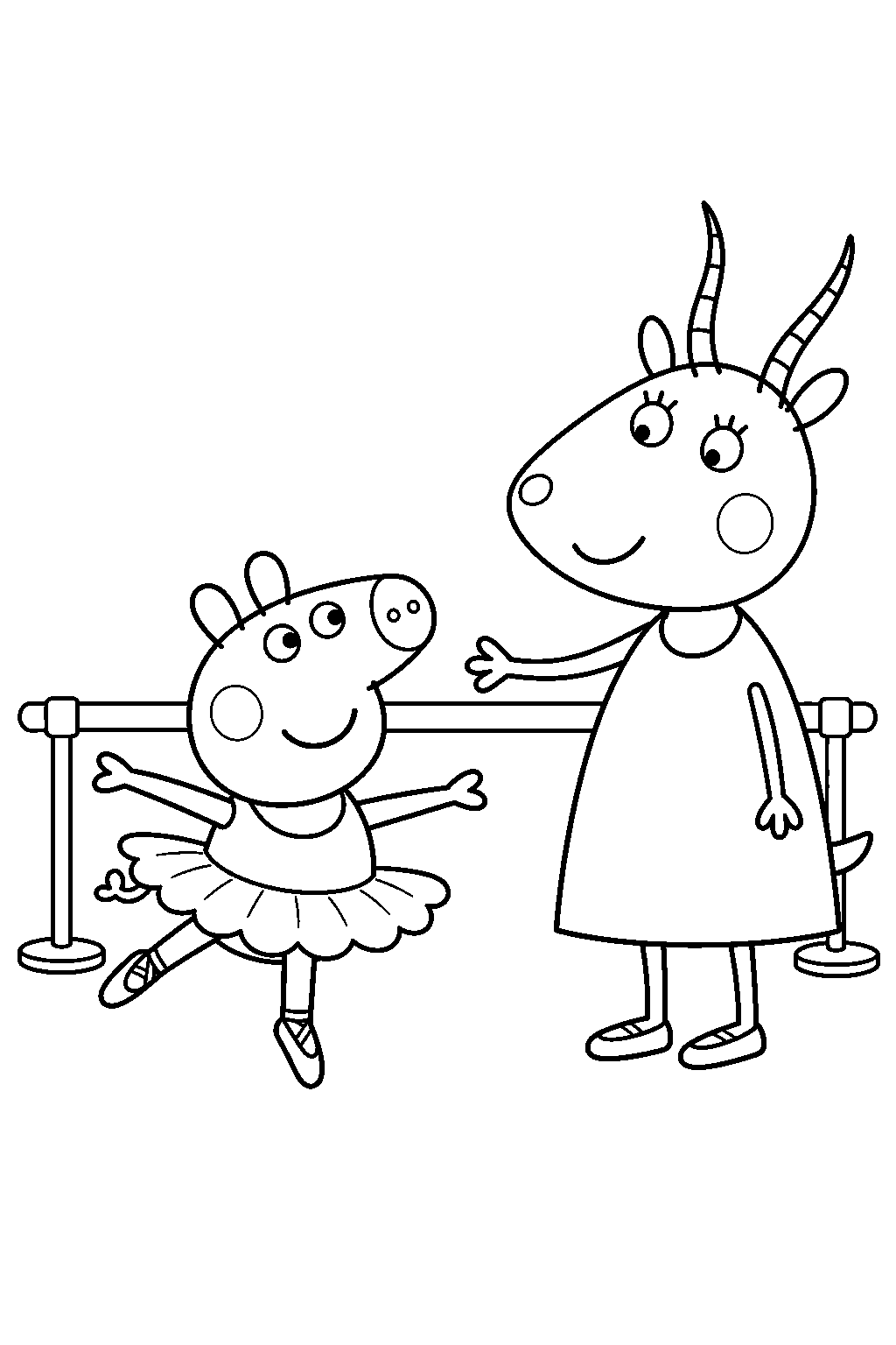 peppa pig practicing ballet in a tutu during madame gazelle s dance lesson line art