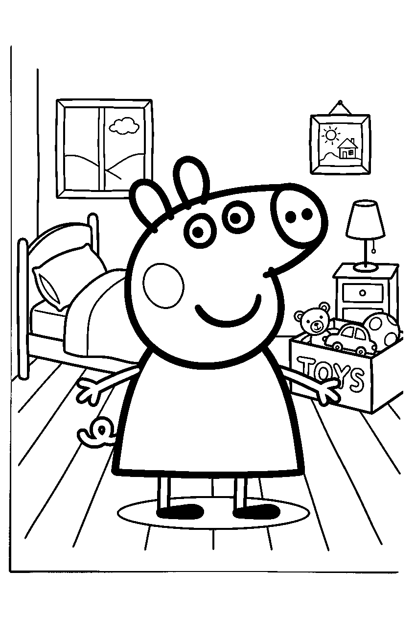 peppa pig standing in peppa s bedroom line art