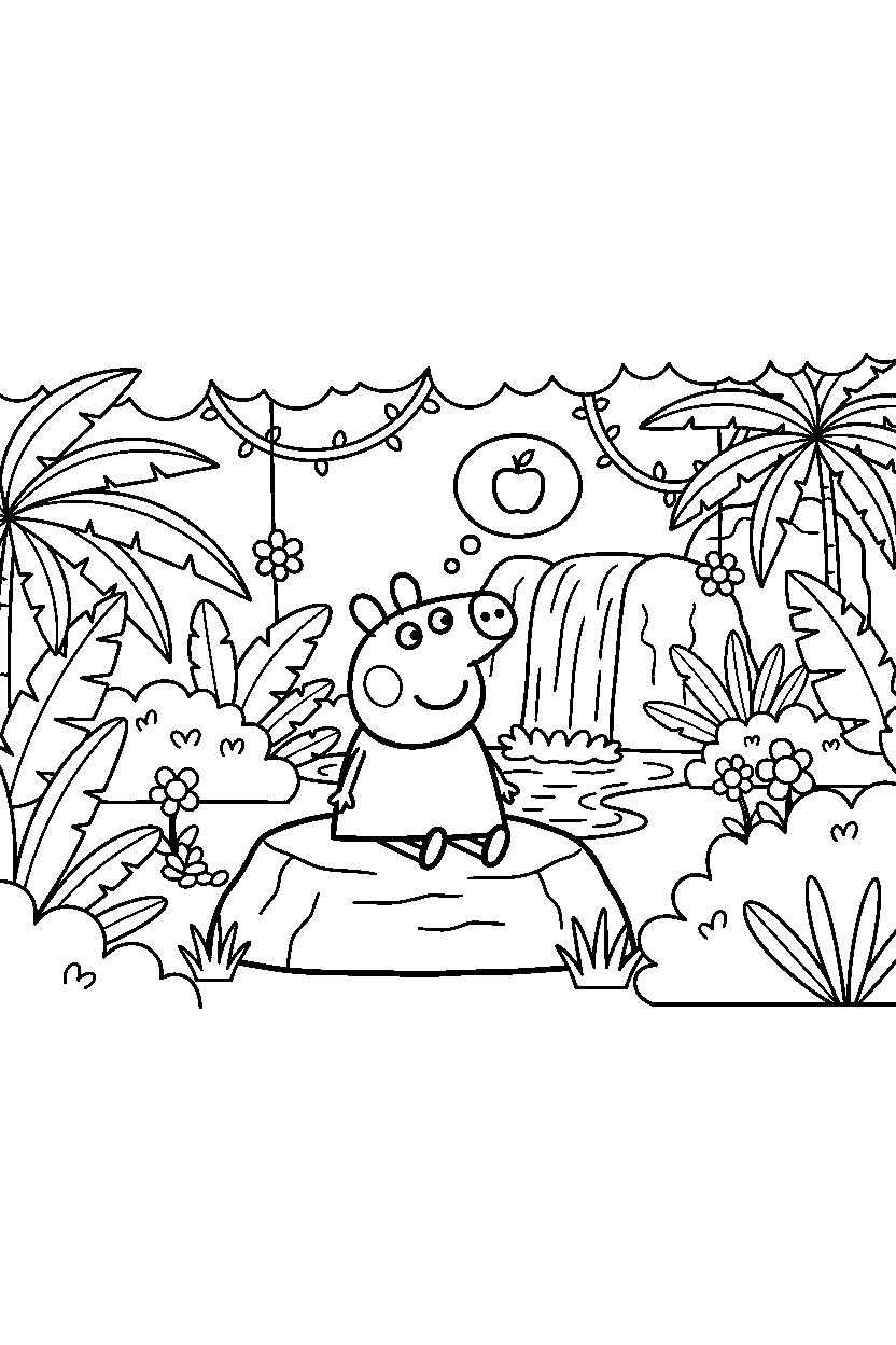 peppa pig thinking in jungle line art