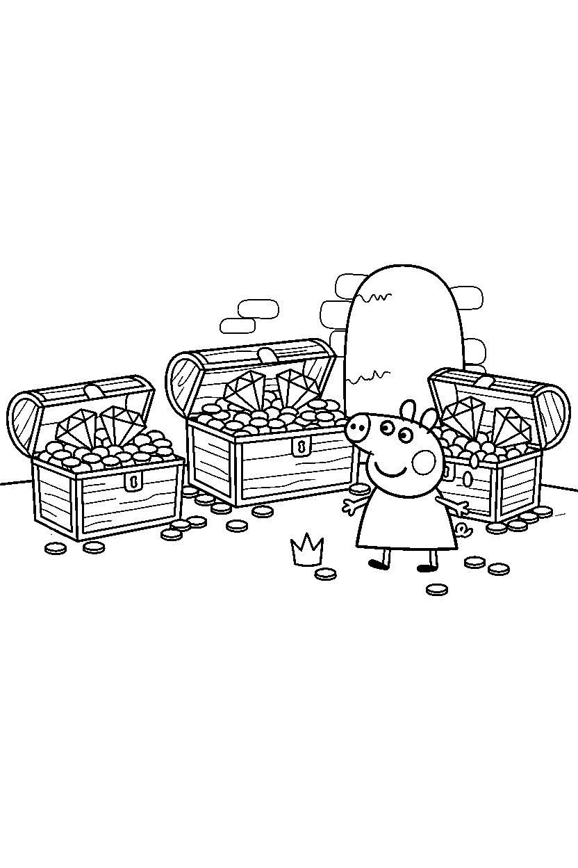 peppa pig walking in treasure room line art