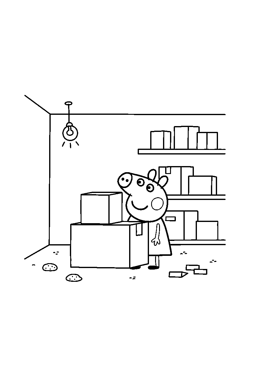 peppa pig watching in storage room line art