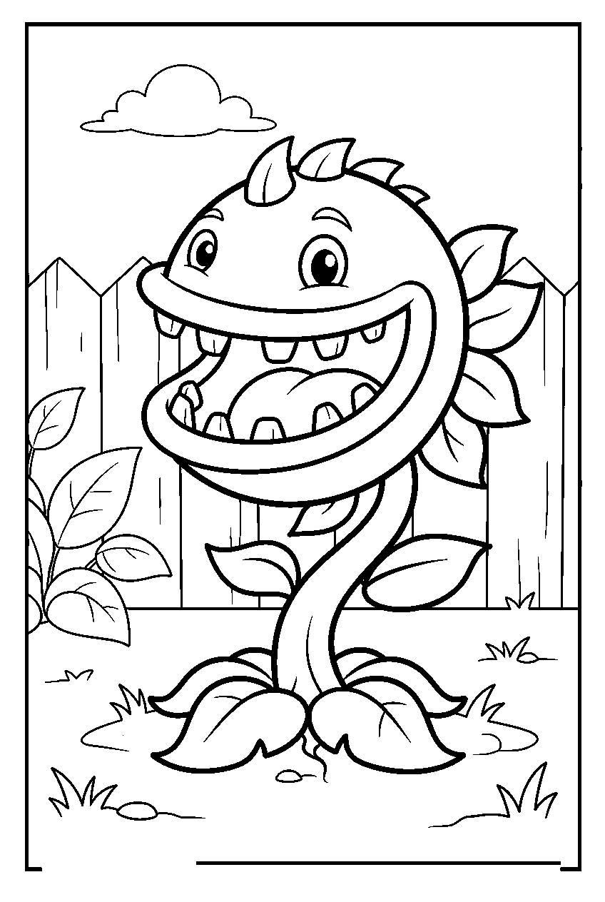 plants vs zombies chomper in backyard line art