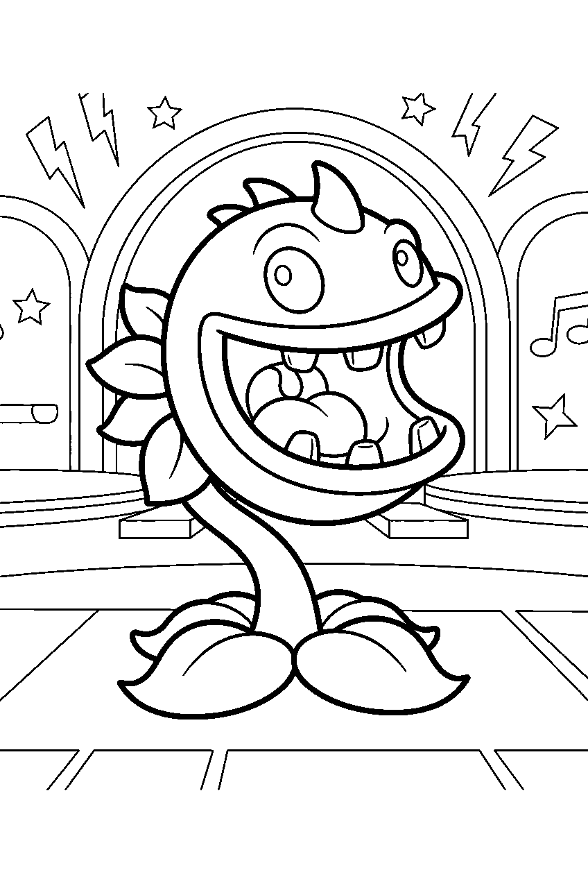 plants vs zombies chomper in neon mixtape arena line art