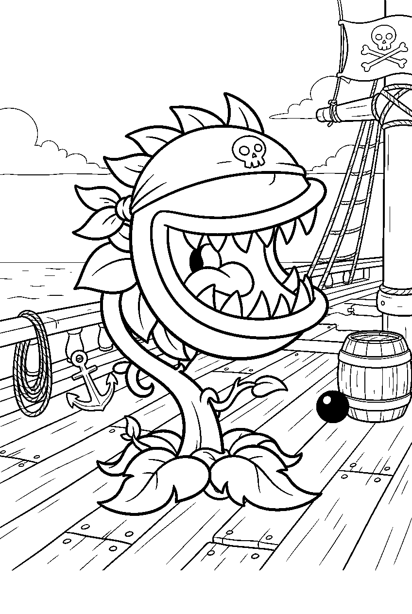 plants vs zombies chomper on pirate deck line art