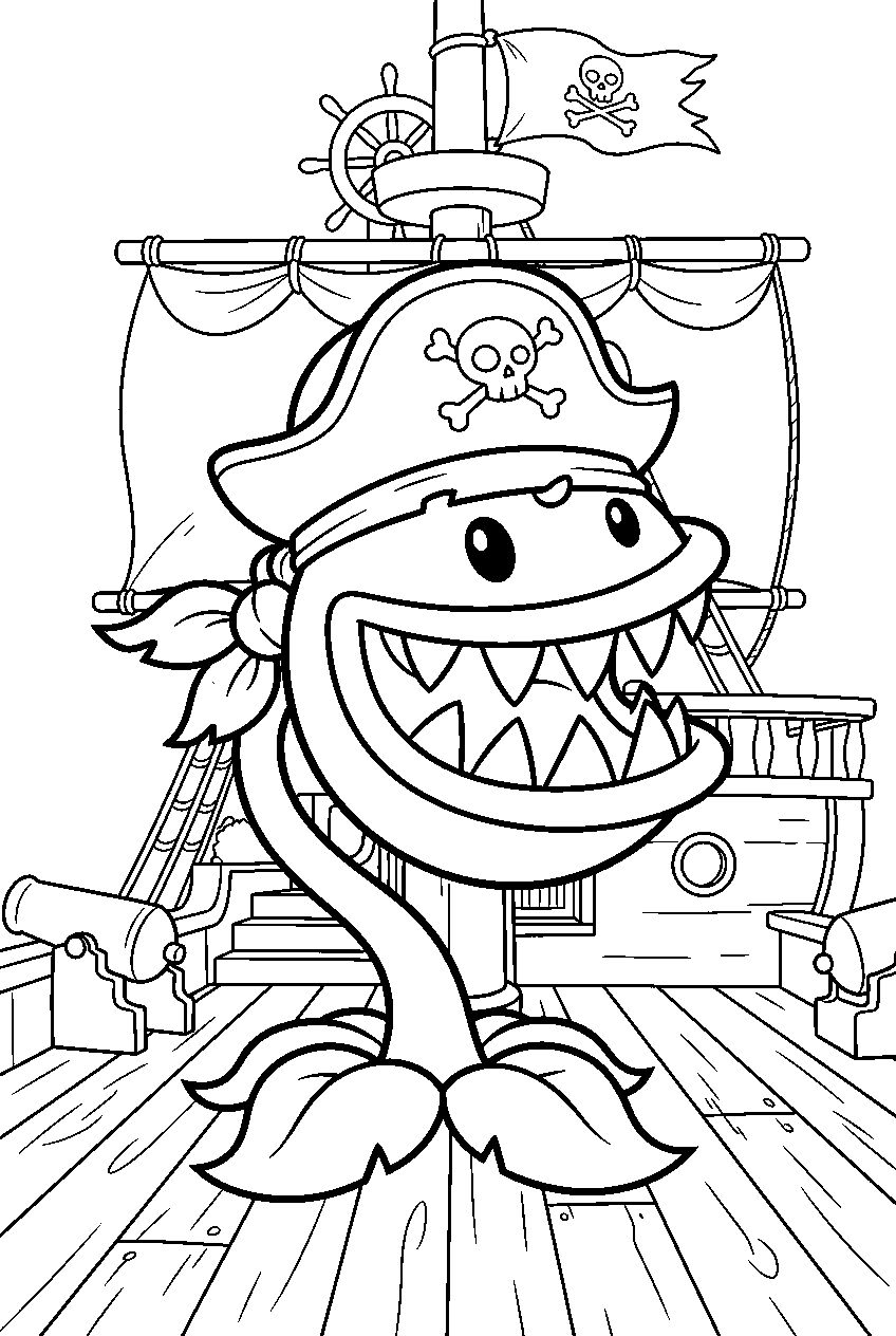 plants vs zombies chomper on pirate ship line art