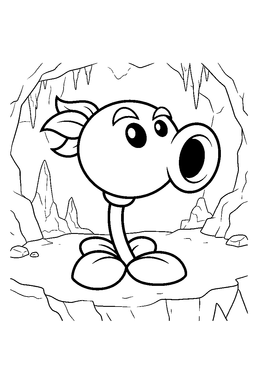 plants vs zombies peashooter in icy cavern line art