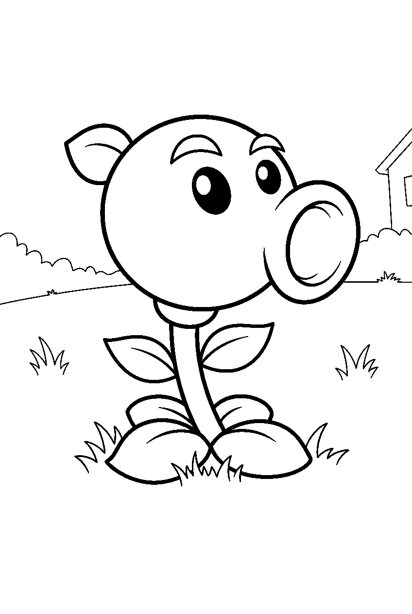 plants vs zombies peashooter on lawn line art