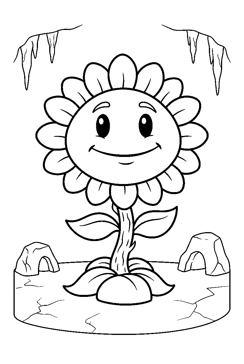 plants vs zombies sunflower in frostbite caves line art