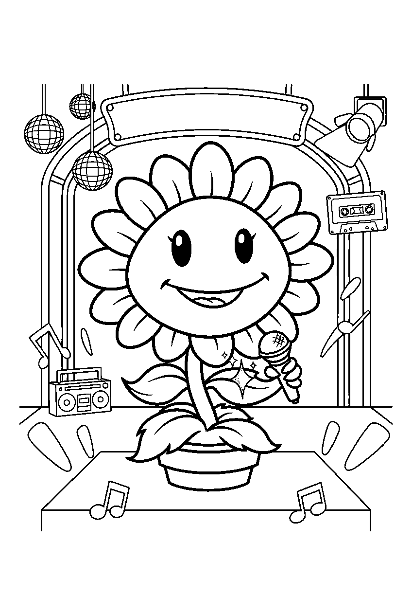 plants vs zombies sunflower in neon mixtape arena line art