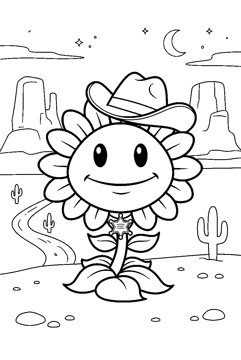 plants vs zombies sunflower in western canyon line art
