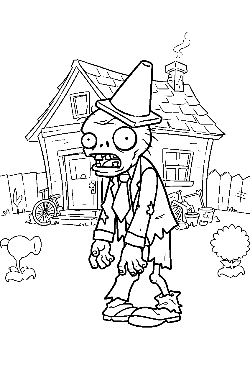 plants vs zombies zombie at crazy dave s house line art