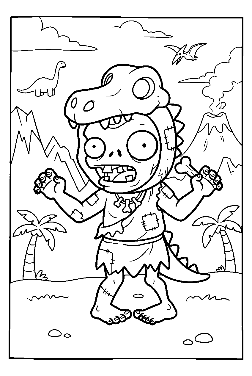plants vs zombies zombie in dinosaur valley line art
