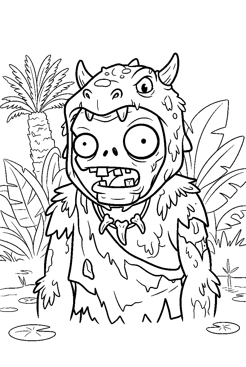 plants vs zombies zombie in jurassic marsh line art
