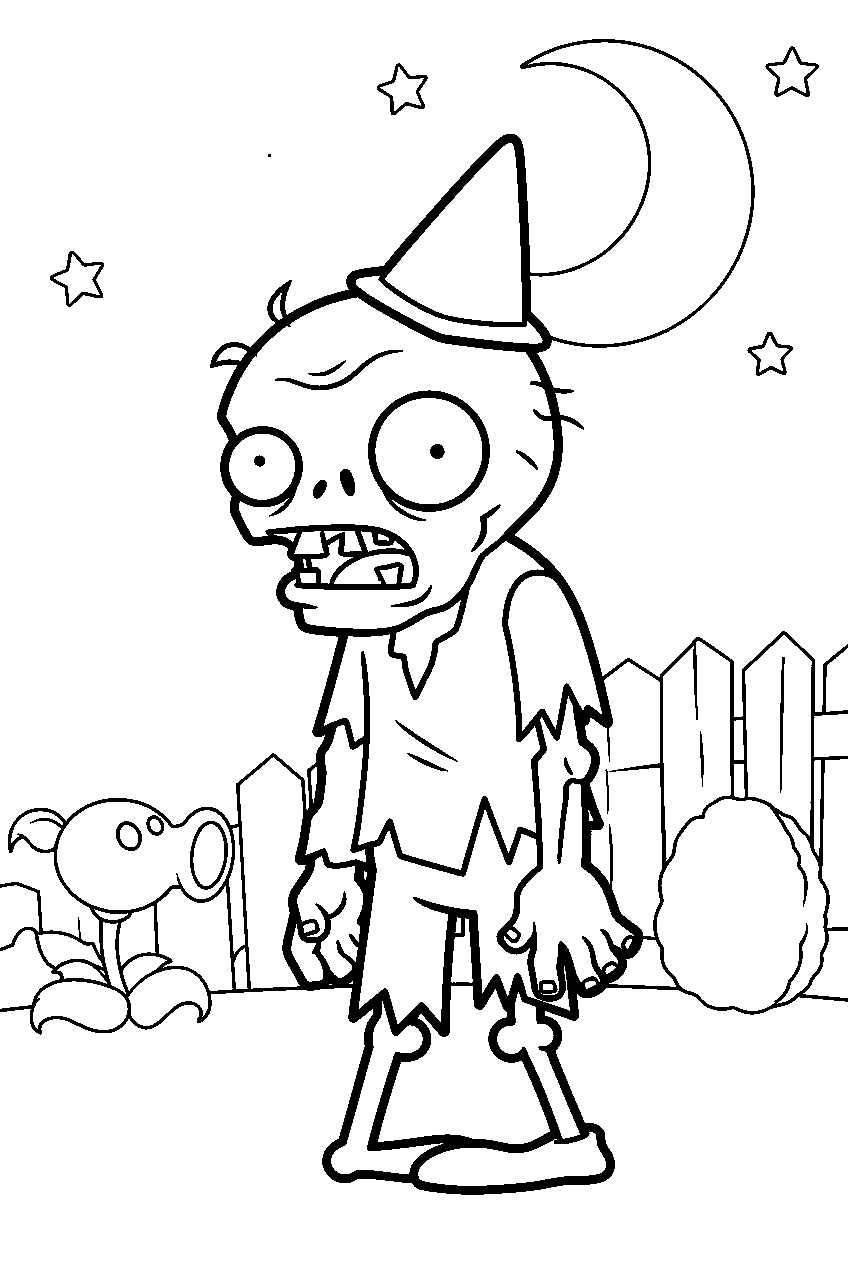 plants vs zombies zombie in nighttime yard line art