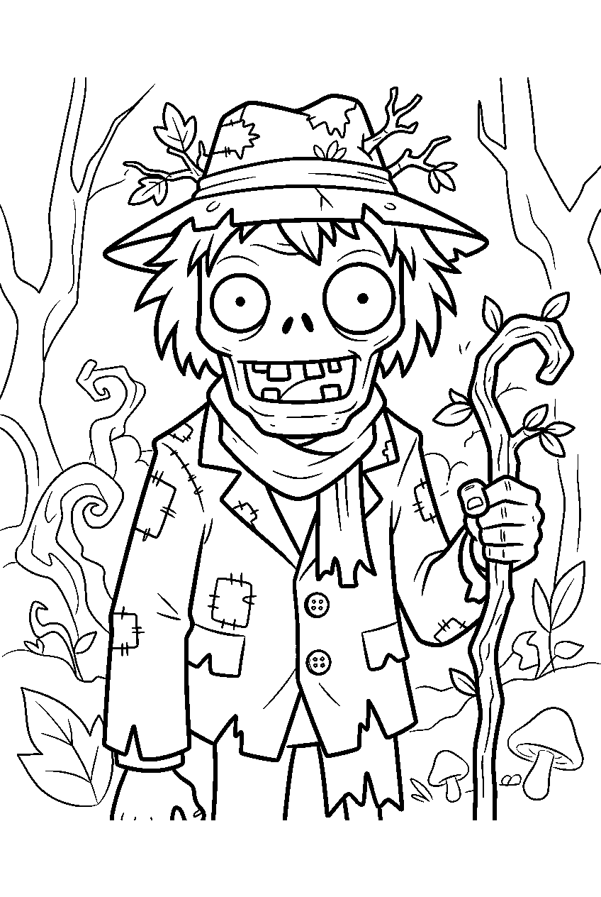 plants vs zombies zombie in weirding woods line art