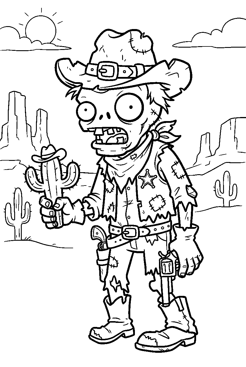 plants vs zombies zombie in western canyon line art