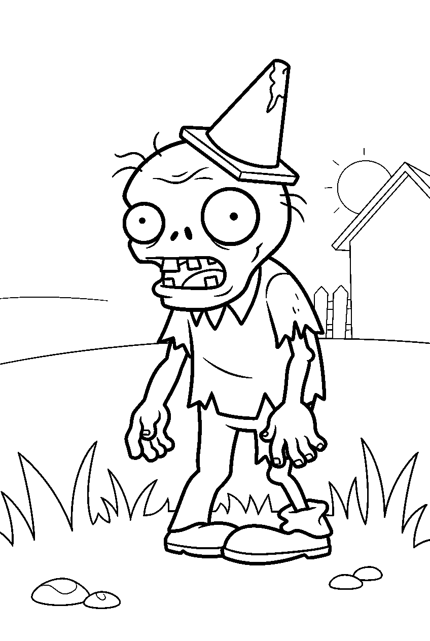 plants vs zombies zombie on lawn line art