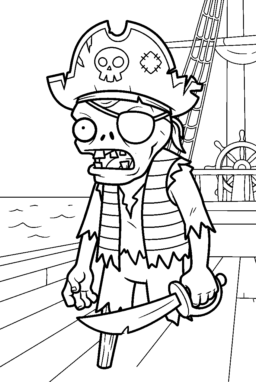 plants vs zombies zombie on pirate seas line art