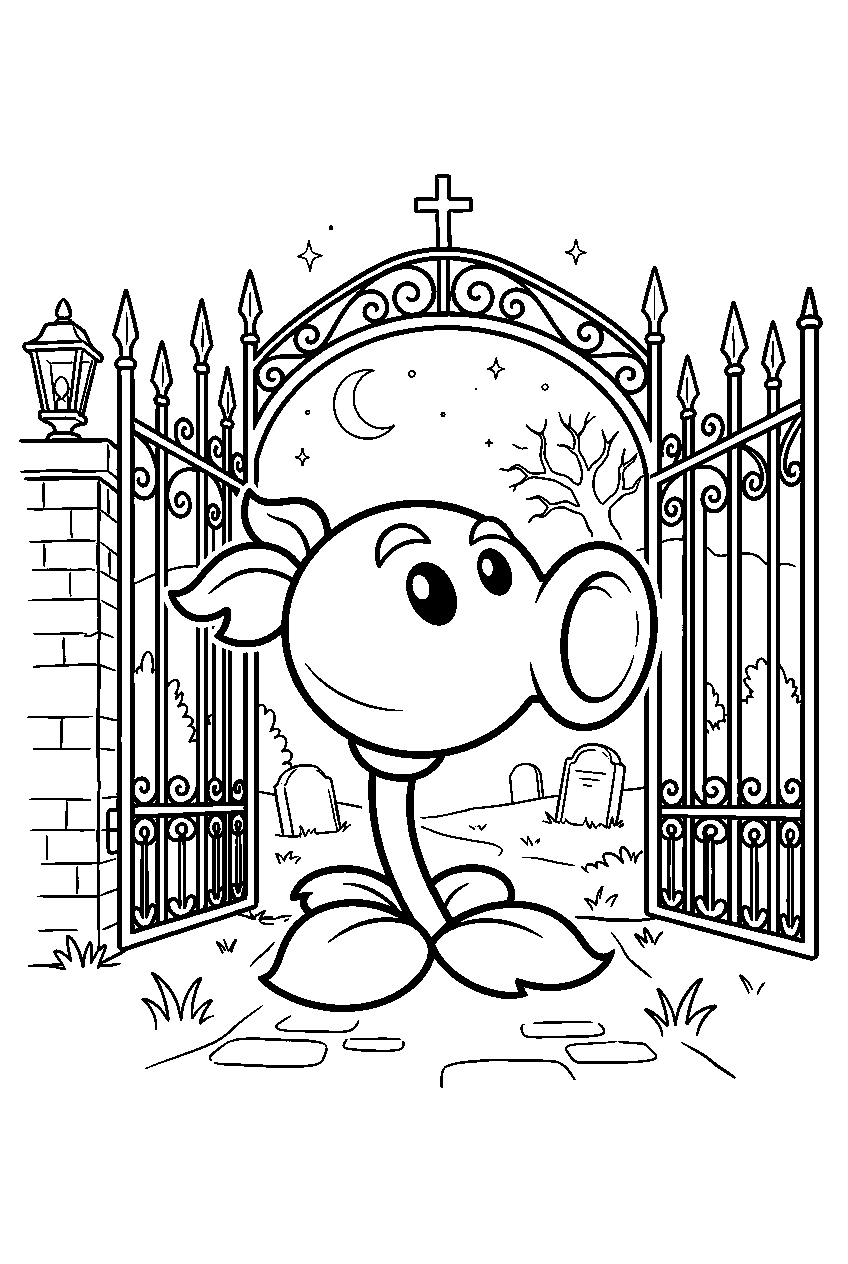 plants vs zombies at cemetery gate line art