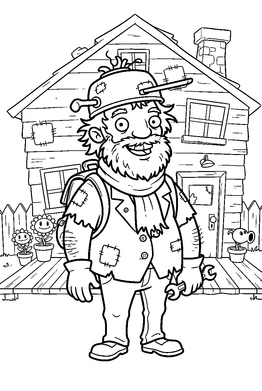 plants vs zombies at crazy dave s house line art