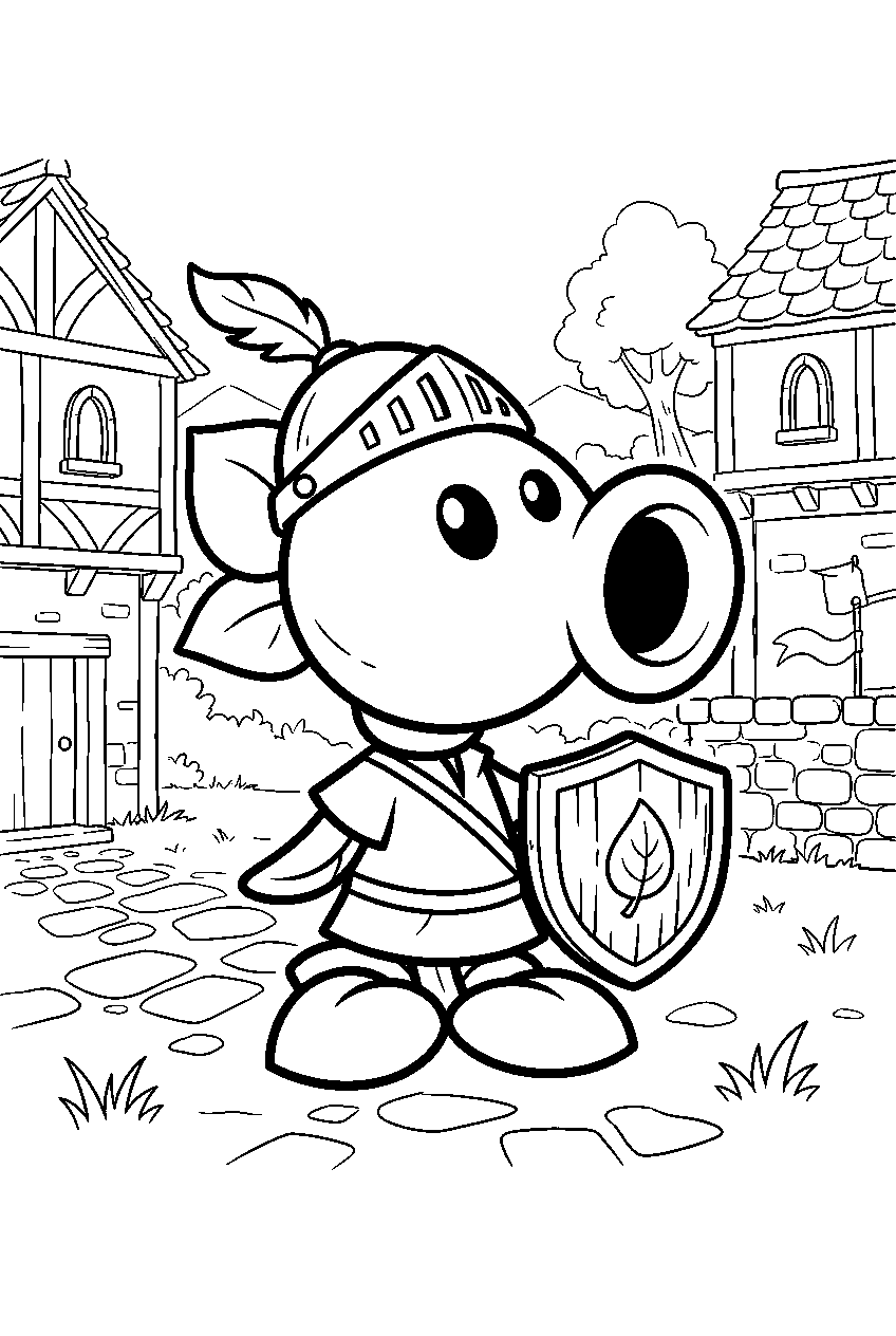 plants vs zombies characters in medieval village line art