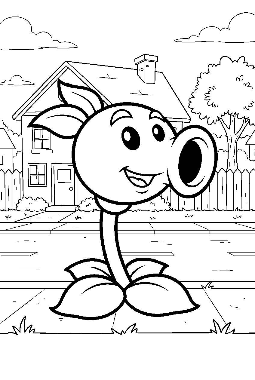 plants vs zombies characters in neighborhood street line art