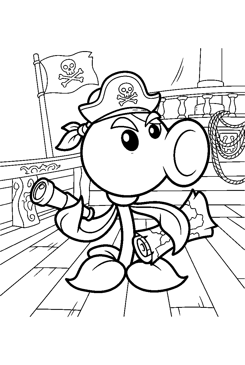 plants vs zombies characters on pirate deck line art