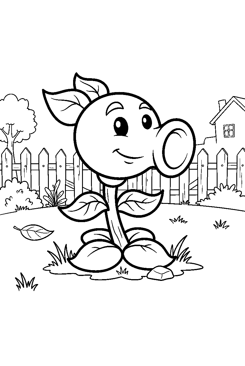 plants vs zombies in backyard line art