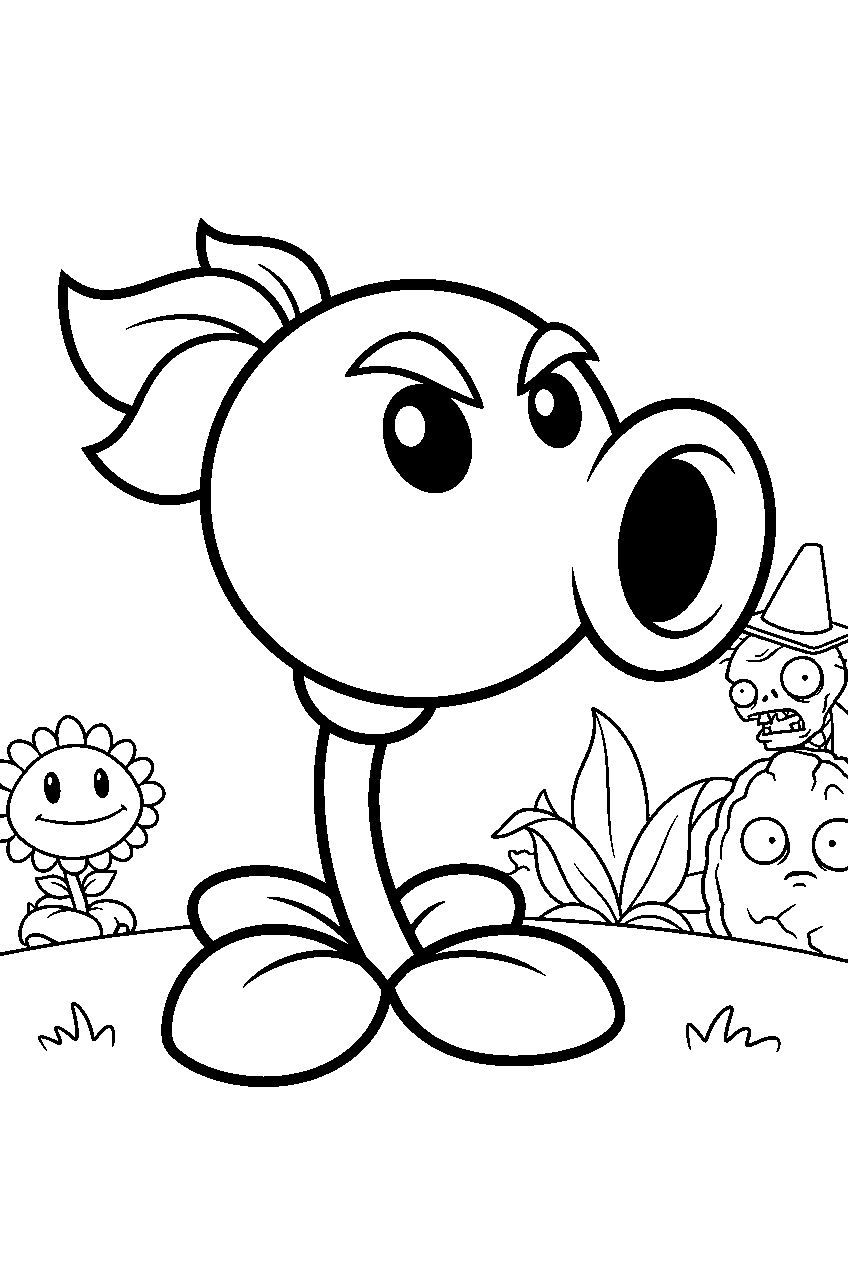 plants vs zombies in battle arena line art