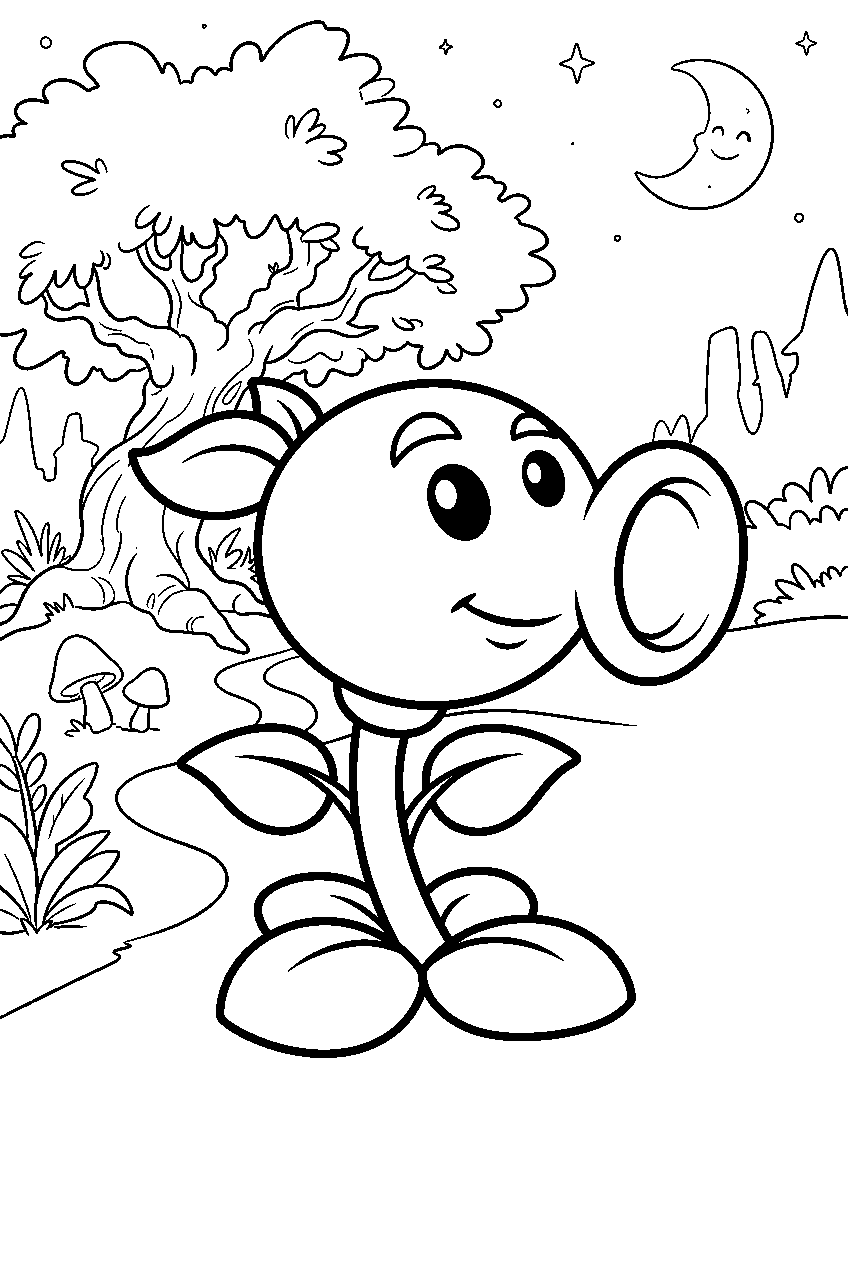 plants vs zombies in enchanted forest line art