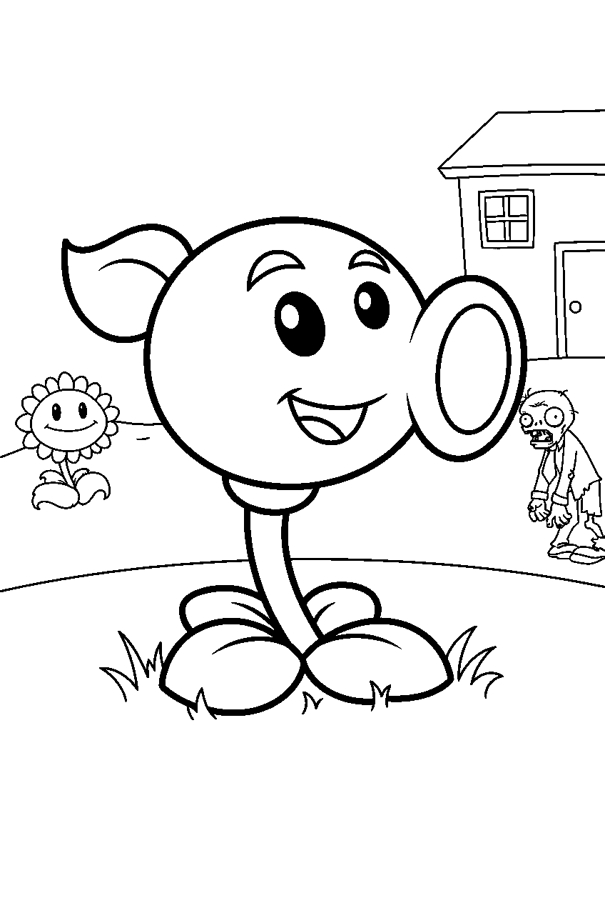 plants vs zombies in front yard line art