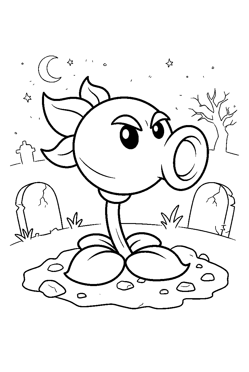 plants vs zombies in graveyard line art
