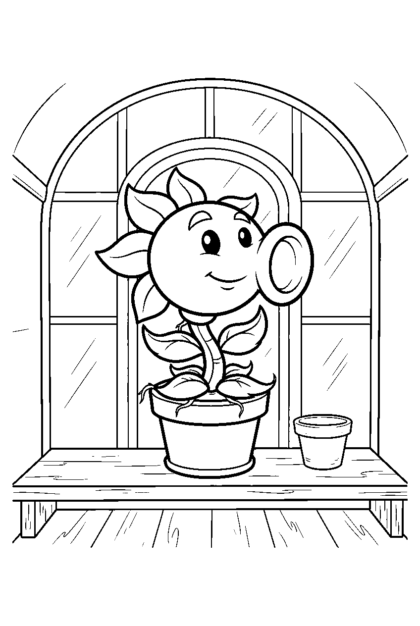 plants vs zombies in greenhouse line art