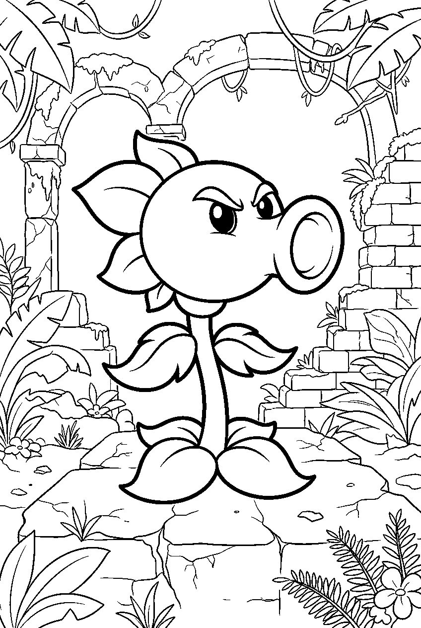 plants vs zombies in jungle ruins line art