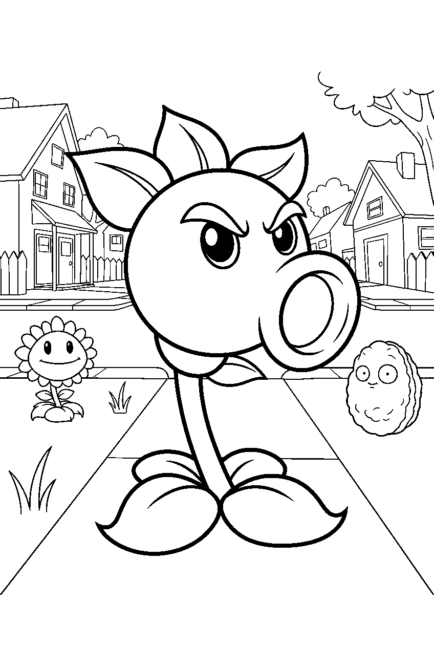 plants vs zombies in neighborhood street line art