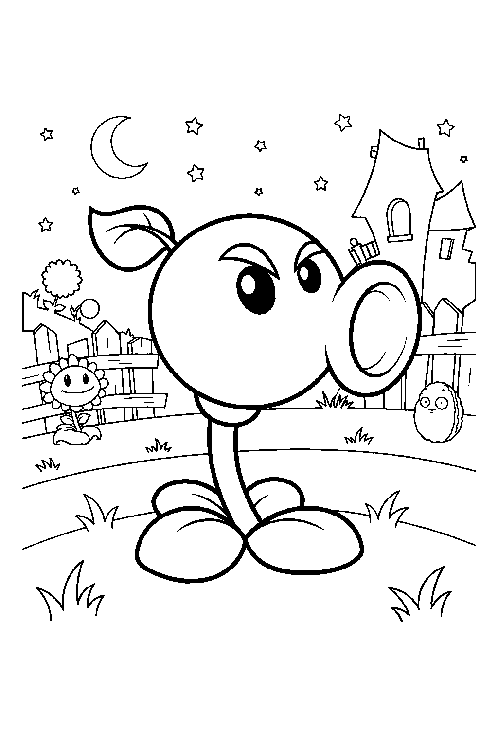 plants vs zombies in nighttime yard line art