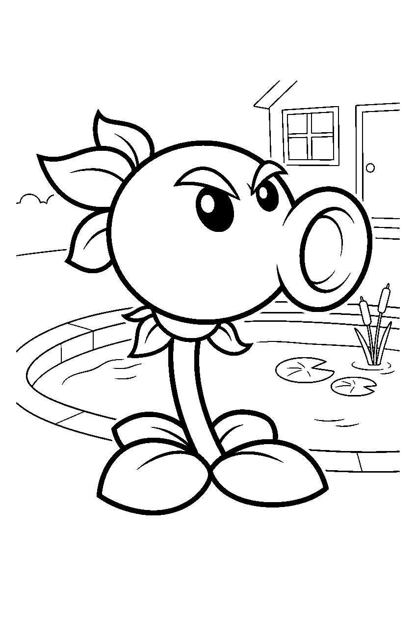 plants vs zombies in pool yard line art