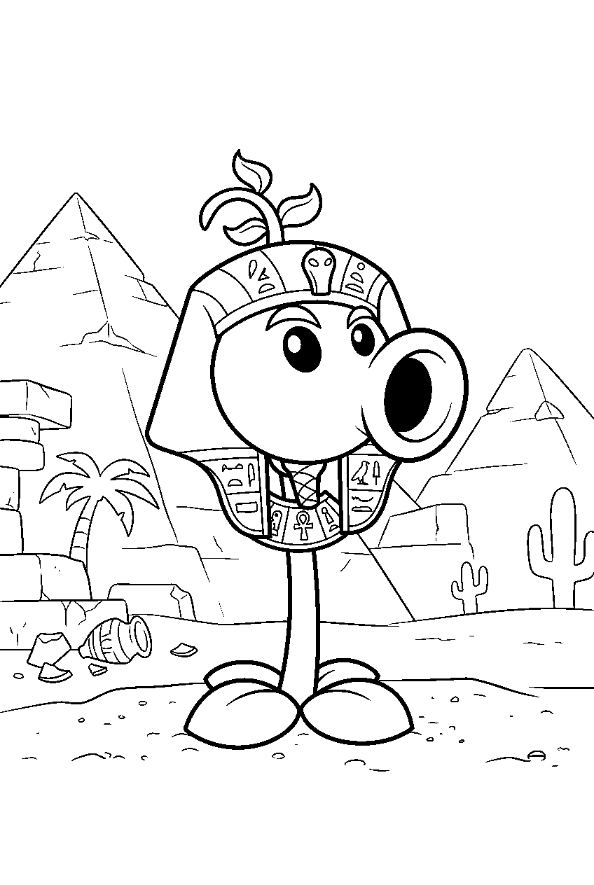 plants vs zombies in pyramid ruins line art