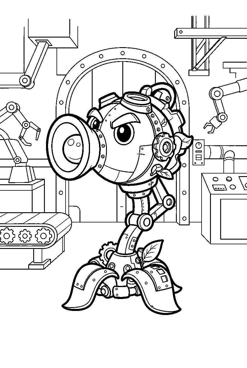 plants vs zombies in robot factory line art