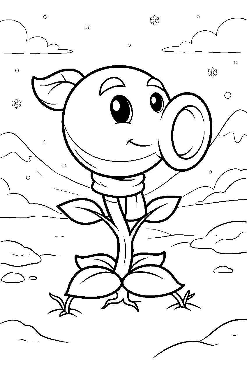 plants vs zombies in snowy valley line art