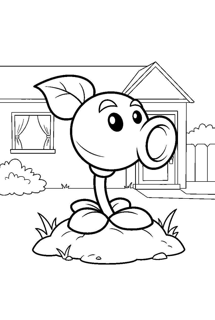 plants vs zombies in suburban house line art