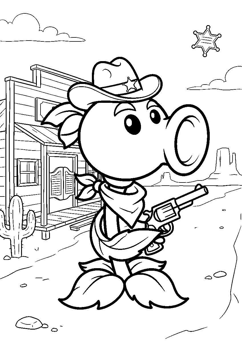 plants vs zombies in wild west town line art