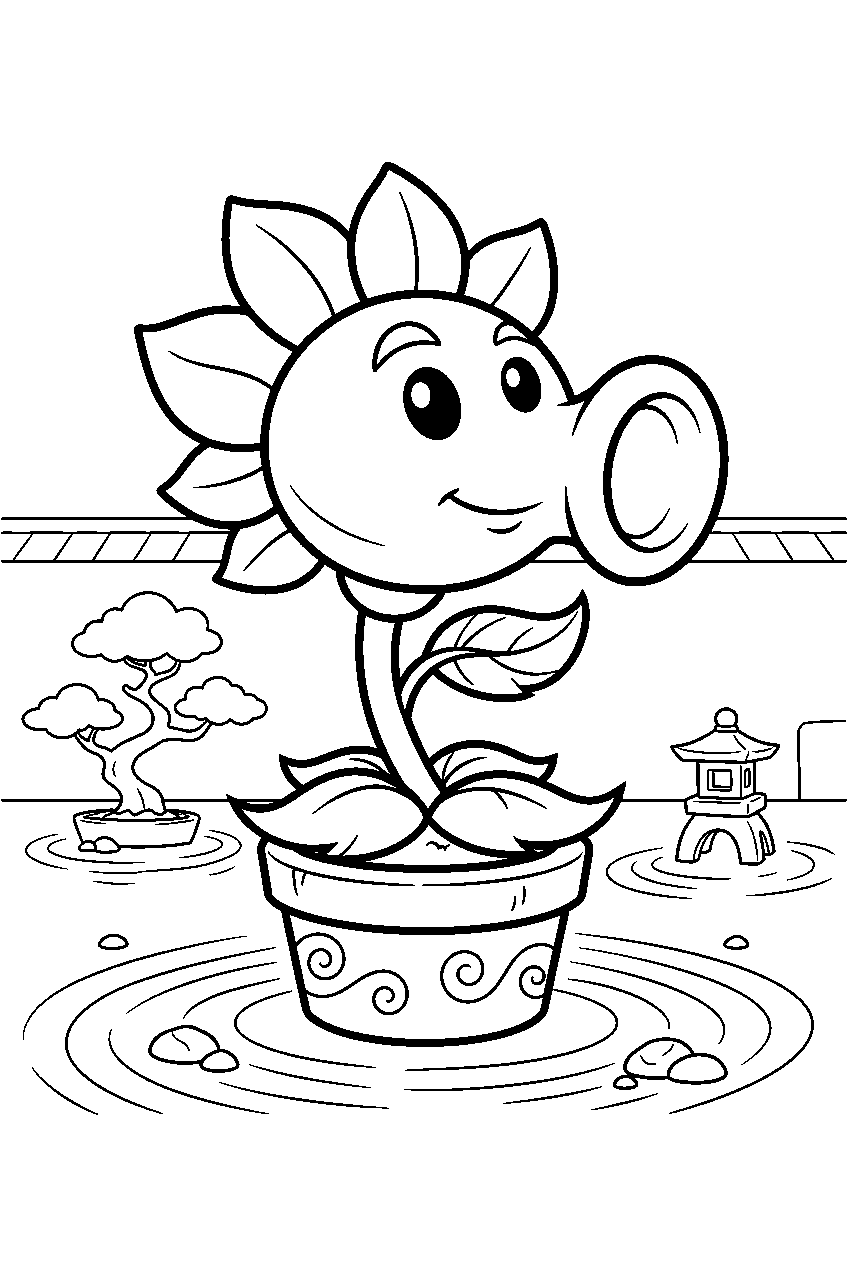 plants vs zombies in zen garden line art